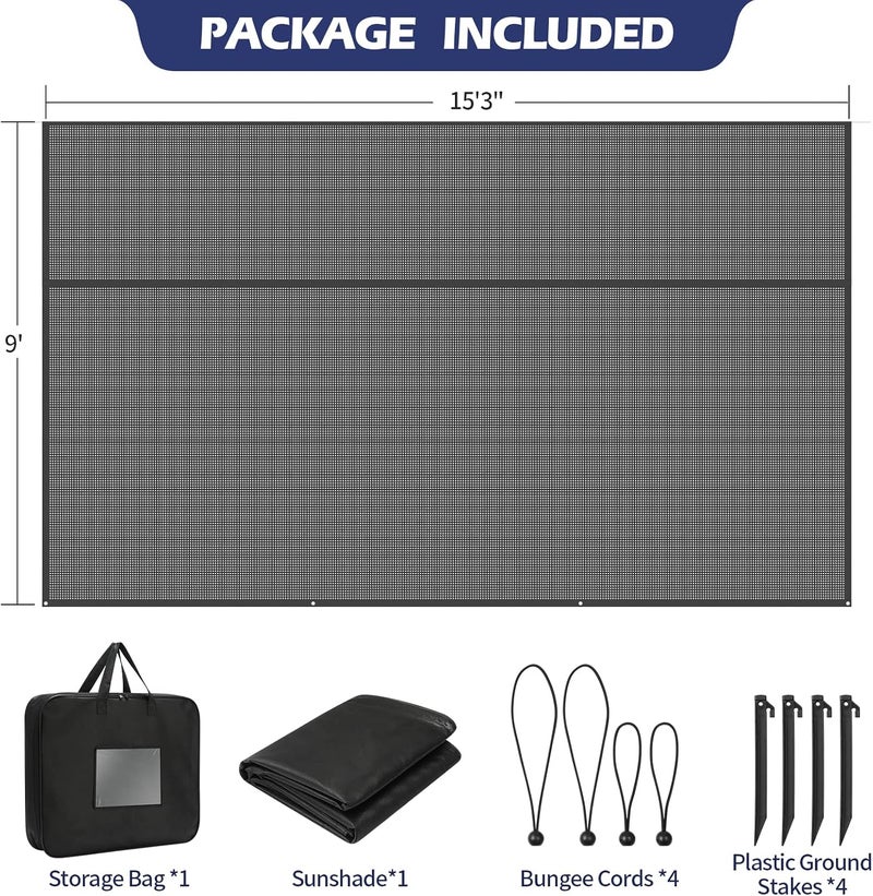 NAIMORUI RV Awning Shade Screen with Zipper, 9'X15'3' RV Awning Front Shade Screen, Black Mesh UV Blocker Sunshade Complete Kits for RV Camper Motorhome Trailer, Black - Image 3